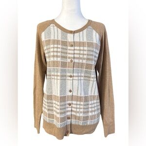 Very pretty woman or girl beige & grey cardigan.